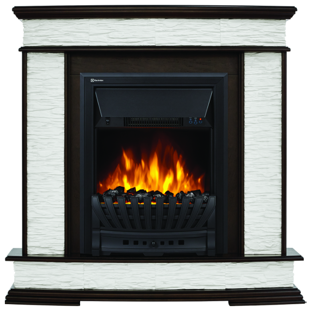 Электрокамин с классическим очагом 2D Royal Flame Dublin арочный сланец белый с очагом Fobos/Majestic (Темный дуб)