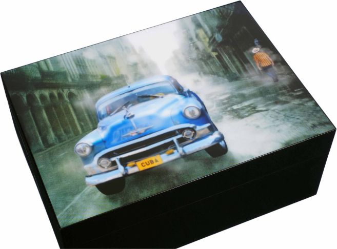 Настольный хьюмидор Gentili Blue Car на 50 сигар, Черный лак SV50-Black-Blue-Car