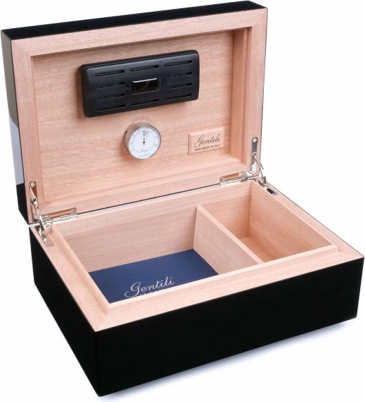 Настольный хьюмидор Gentili Fumatore Argento на 50 сигар, Черный лак SV50-Black-Smoker-Silver