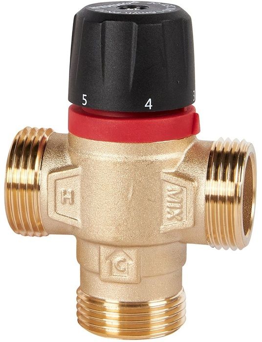 Смесительный клапан Rommer 1" НР 35-60°С KV 1,6 (RVM-0132-166025) боковое смешивание