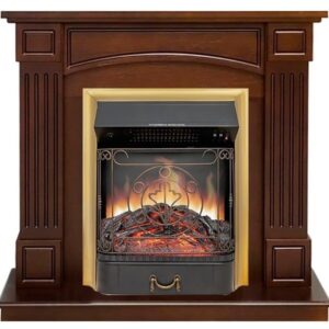 Электрокамин с классическим очагом 2D Royal Flame Boston Темный дуб с очагом Majestic FX Brass
