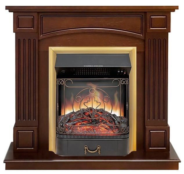 Электрокамин с классическим очагом 2D Royal Flame Boston Темный дуб с очагом Majestic FX Brass