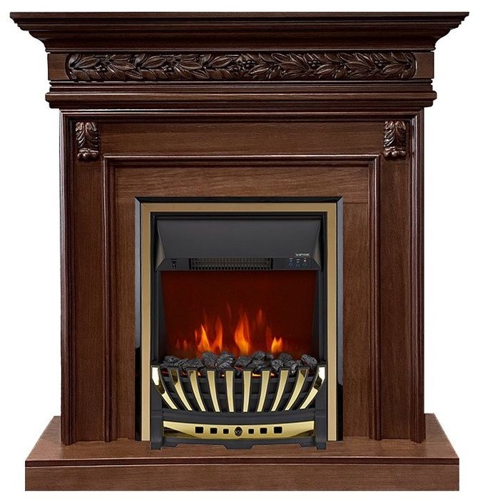 Электрокамин с классическим очагом 2D Royal Flame Boston Темный дуб с очагом Majestic FX Brass