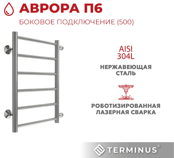 Водяной полотенцесушитель шириной 410 - 500 мм Terminus Аврора П6 400х600 бп500